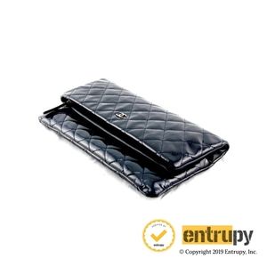 Chanel Navy Blue Patent Leather Fold-over Clutch